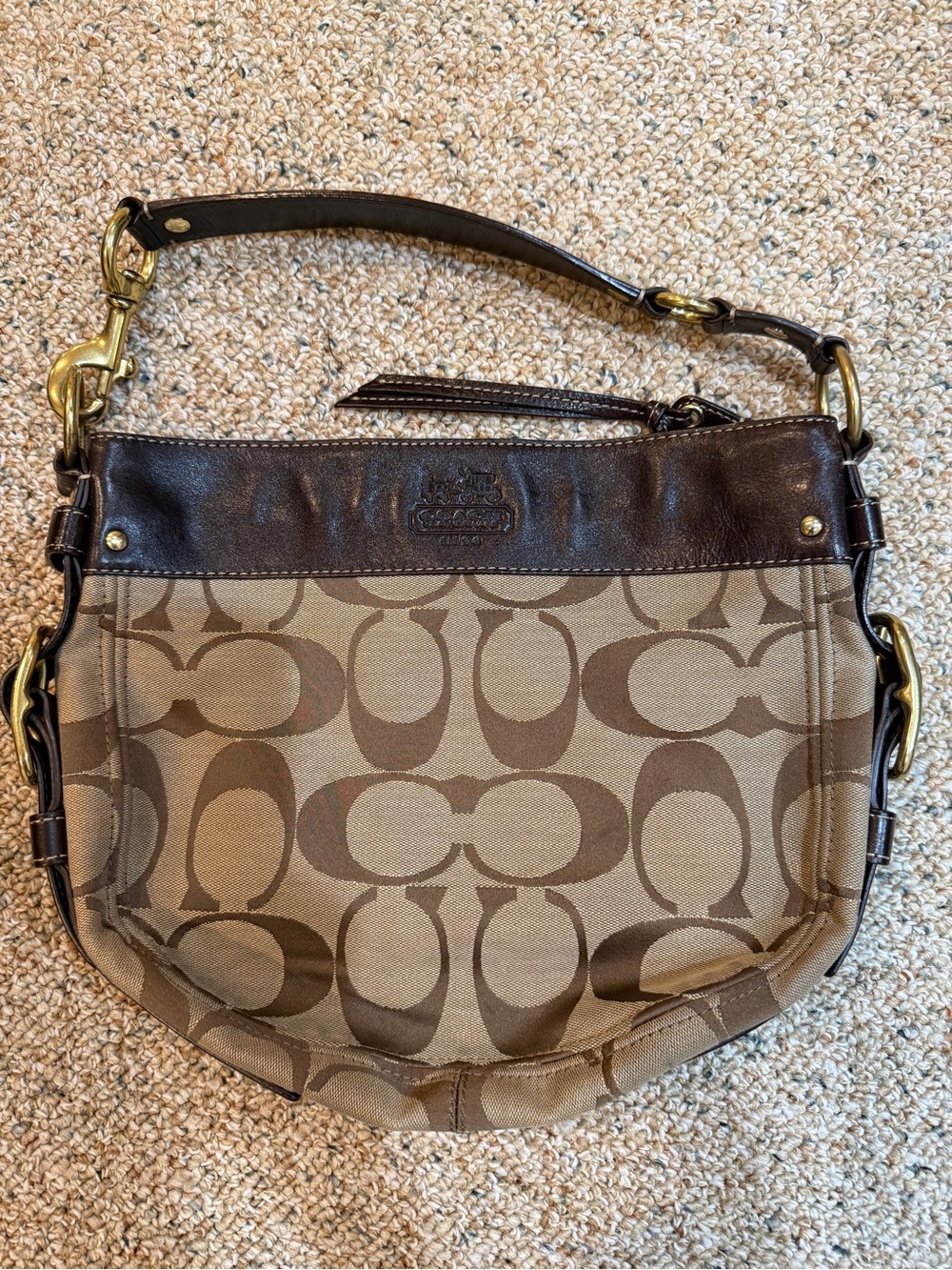 Coach Tan/Chocolate Signature Canvas Shoulder Bag